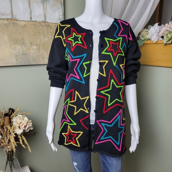 Terazzo Sweaters - Rare Vintage Neon Star Cardigan